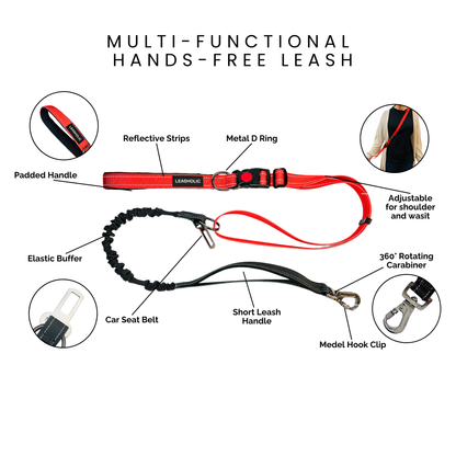 6 in 1 Multi-functional Hands-Free Leash - Ink with Crimson