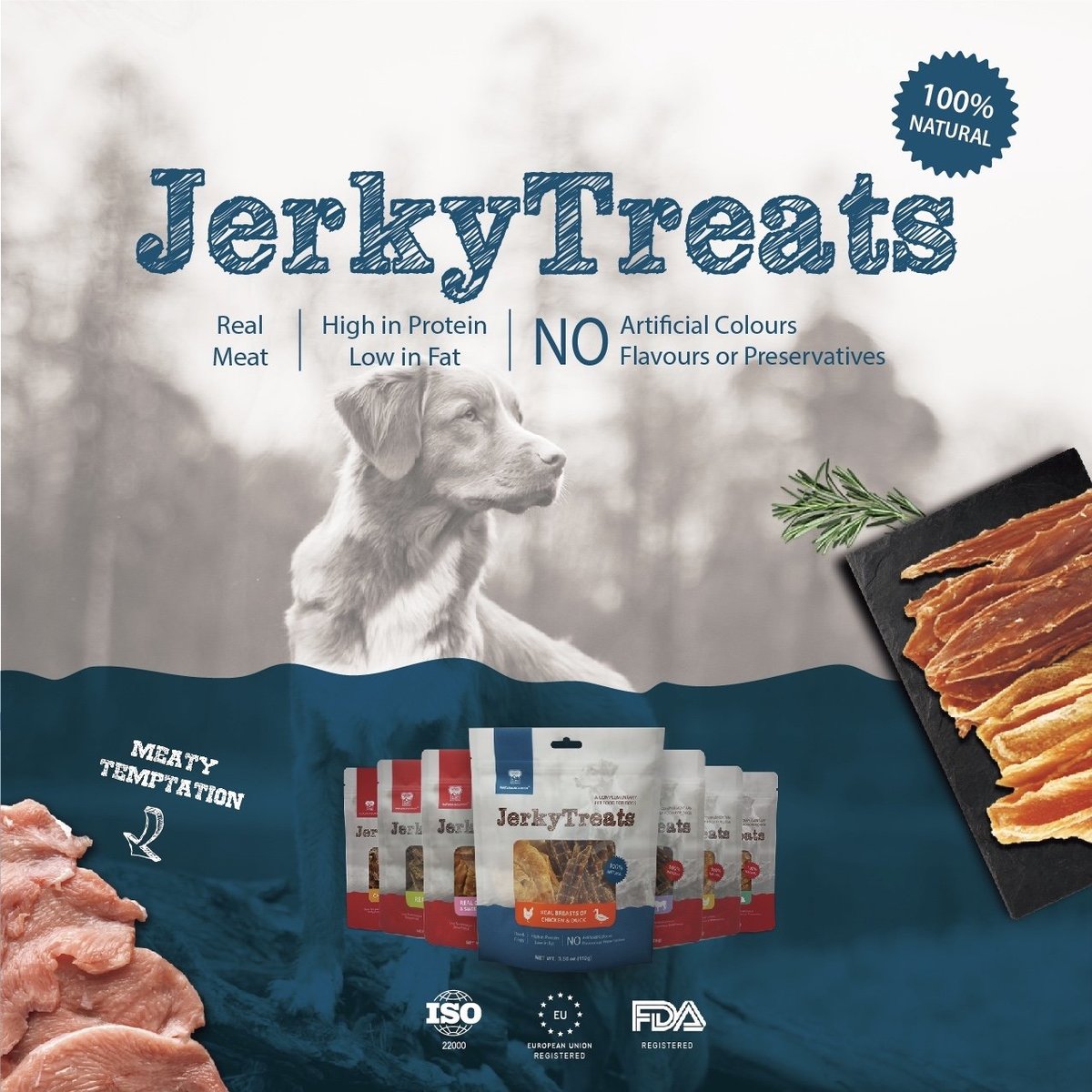 （4包裝）JerkyTreats全天然低溫烘乾⾁乾